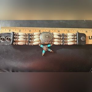 Leather,silver, and bone crafted bracelet